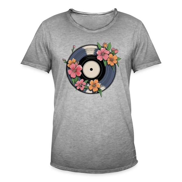 Vinyle Fleuri Rétro Artistique sur T-shirt vintage Homme