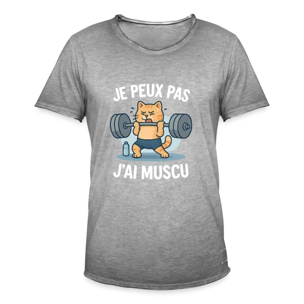 Je Peux Pas, J'ai Muscu ! Chat Bodybuilder Humour sur T-shirt vintage Homme