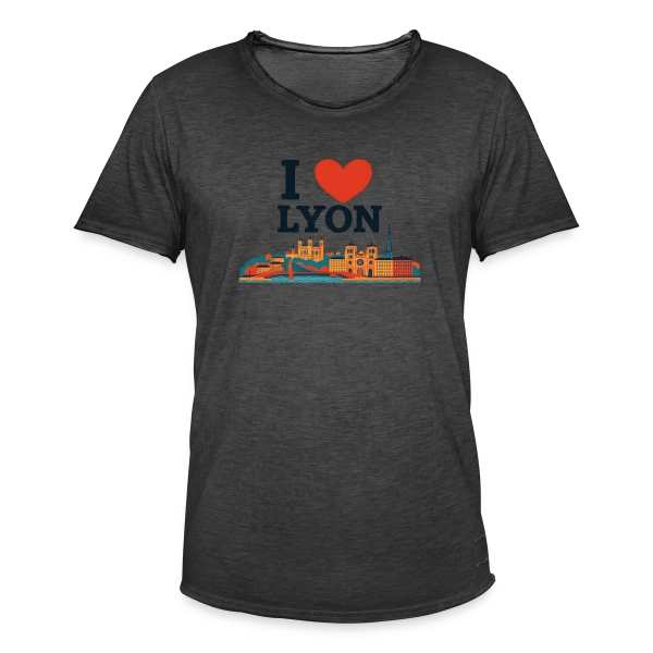 J'aime Lyon Skyline Coloré sur T-shirt vintage Homme