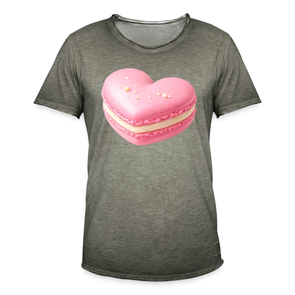 Macaron Cœur - Déclaration Gourmande sur T-shirt vintage Homme