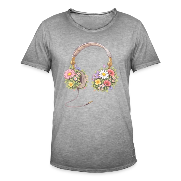 Casque Audio Fleuri - Harmonie Musicale et Naturelle sur T-shirt vintage Homme