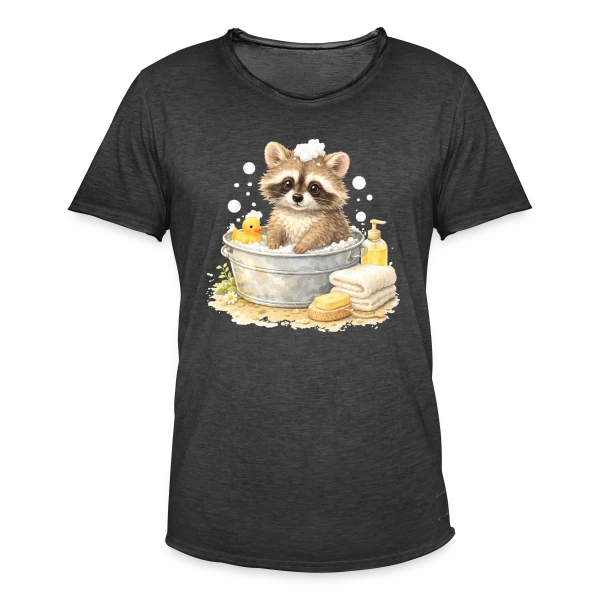Bébé Raton Laveur dans le Bain sur T-shirt vintage Homme