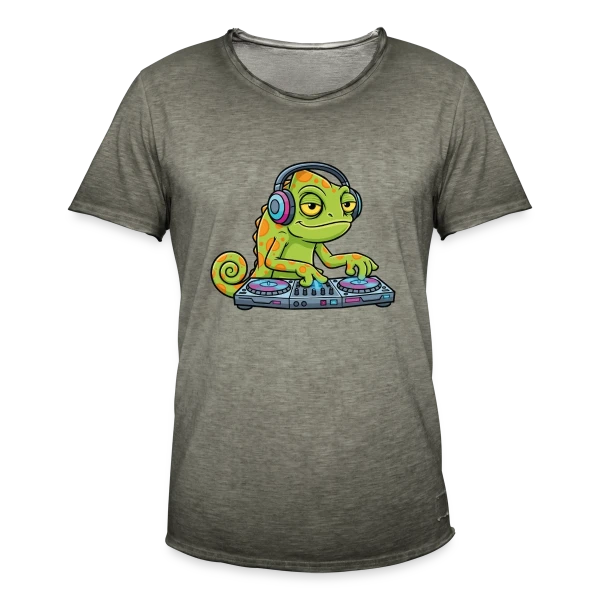 Caméléon DJ Mascotte Cartoon sur T-shirt vintage Homme