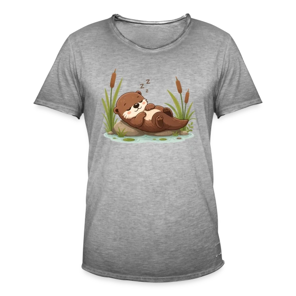 Loutre Endormie dans les Roseaux - Douceur Naturelle sur T-shirt vintage Homme