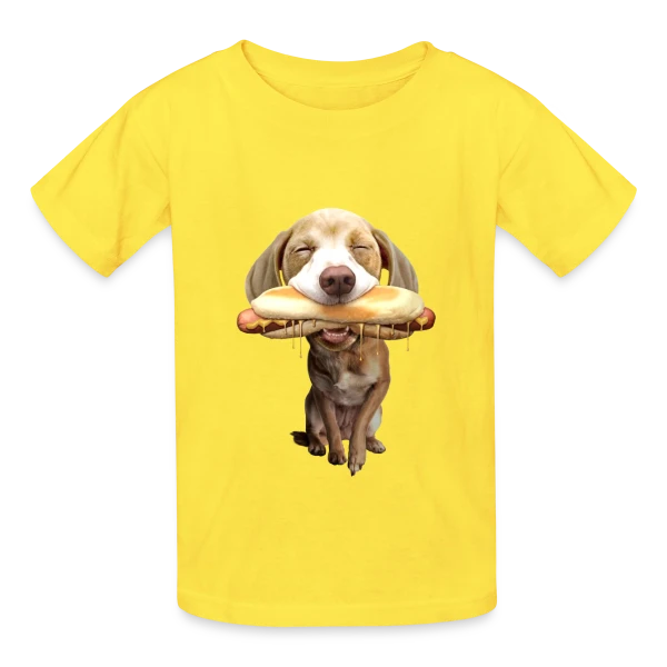 Chien Gourmand Hotdog sur T-shirts Russell Enfant