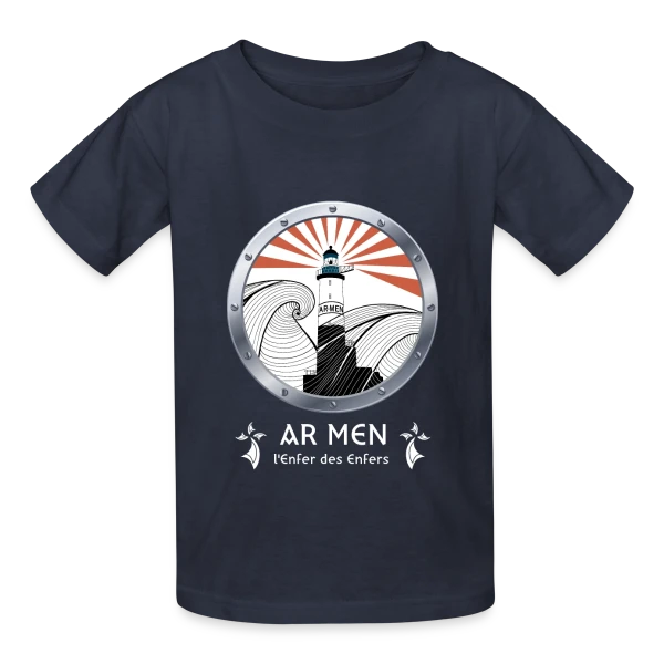 Phare d'Ar Men Breton sur T-shirts Russell Enfant