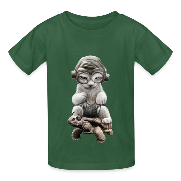 Chat Cavalier sur Tortue de Guerre sur T-shirts Russell Enfant