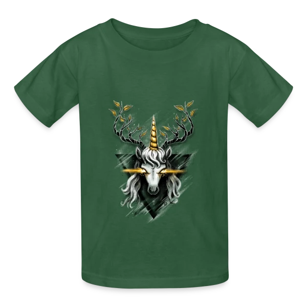 Cerf Licorne Doré sur T-shirts Russell Enfant