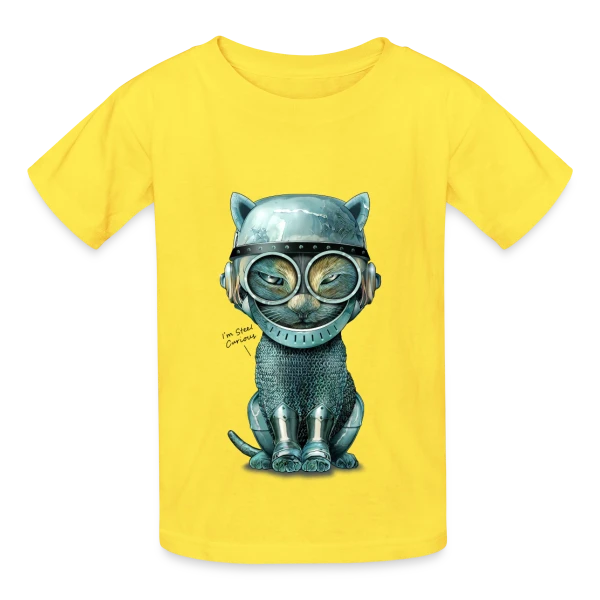 Chat Malin : Curiosité Féline sur T-shirts Russell Enfant