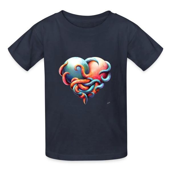 Grand Câlin Poulpe sur T-shirts Russell Enfant