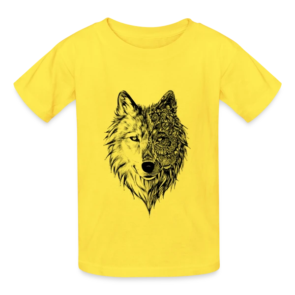 Loup Tribal Géométrique sur T-shirts Russell Enfant