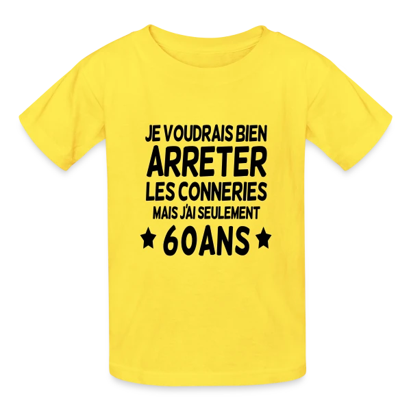 'Les Conneries à 60 Ans' - Cadeau Anniversaire Humour sur T-shirts Russell Enfant