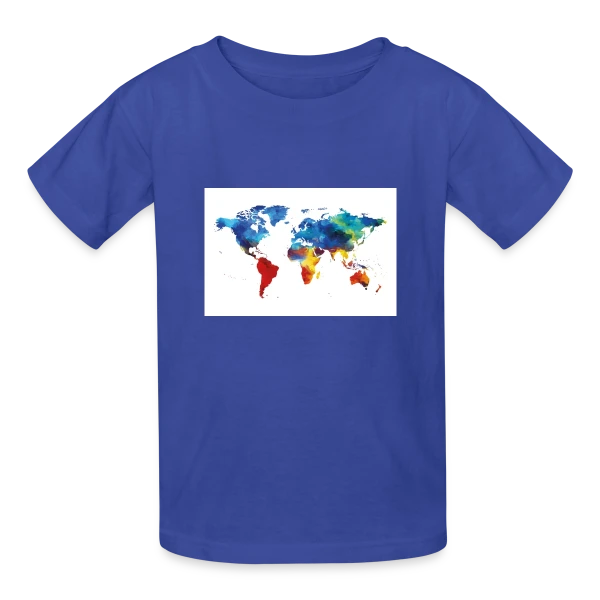 Carte du Monde Aquarelle sur T-shirts Russell Enfant