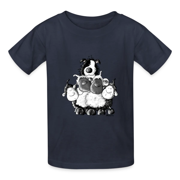 Border Collie et Moutons - Un Vrai Chien de Berger sur T-shirts Russell Enfant