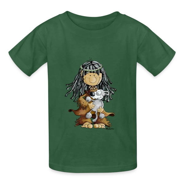 Petite Indienne et son Loup Ami sur T-shirts Russell Enfant