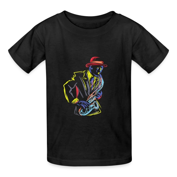 Saxophoniste Jazz Fanfare sur T-shirts Russell Enfant