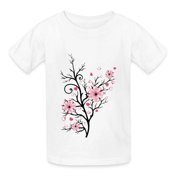 Cerisier Fleuri Cœurs sur T-shirts Russell Enfant