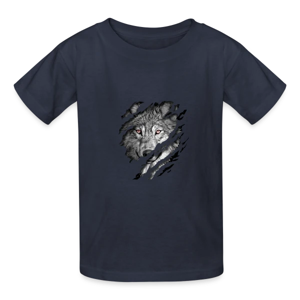 Loup Déchiré Yeux Rouges sur T-shirts Russell Enfant