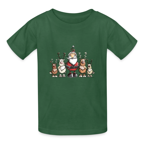 Père Noël entouré de rennes - Scène hivernale sur T-shirts Russell Enfant