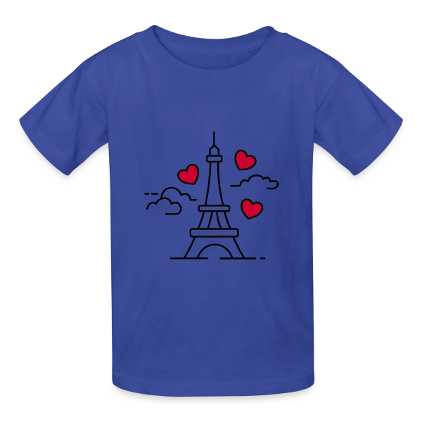 Tour Eiffel Cœurs Volants sur T-shirts Russell Enfant