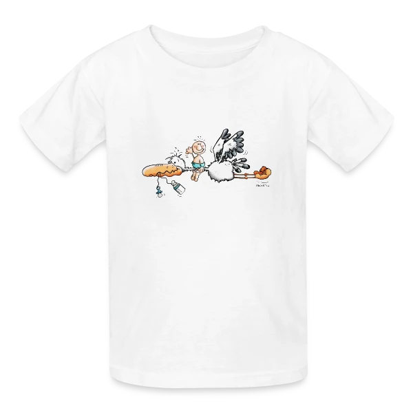 La Cigogne Apporte le Bonheur Bébé sur T-shirts Russell Enfant