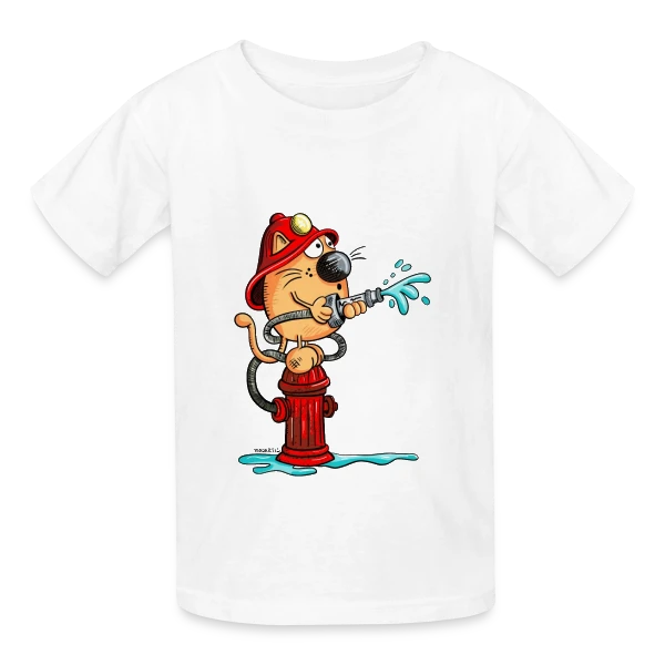 Le Chat Pompier Rigolo sur T-shirts Russell Enfant