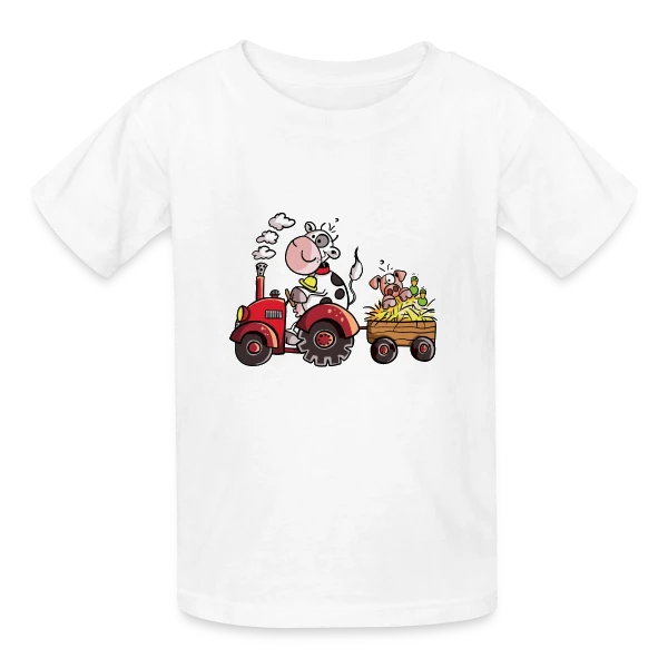 La Vache au Volant, le Cochon à Bord - T-shirt Agricole Fun sur T-shirts Russell Enfant