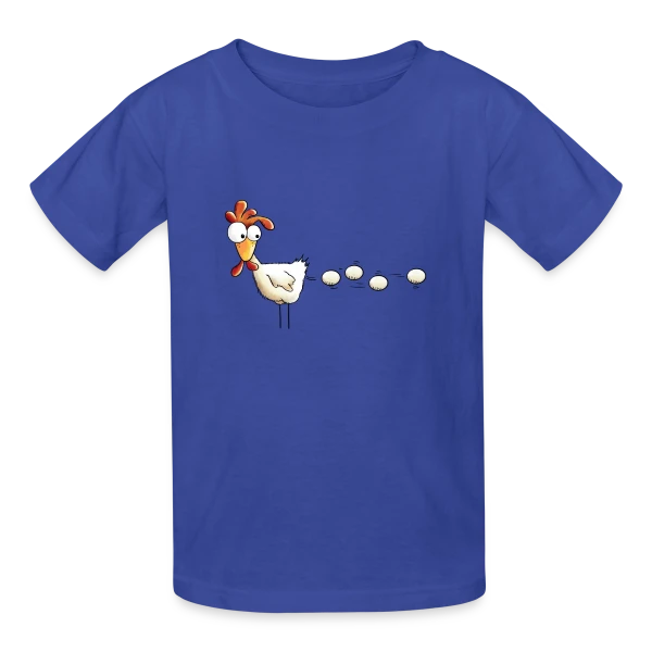 Attention, projectile poule ! Humour basse-cour sur T-shirts Russell Enfant