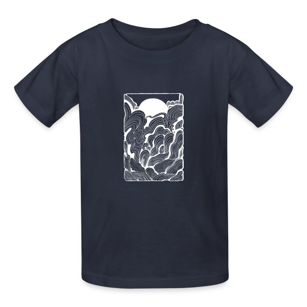 Doodle Océan au Lever du Soleil sur T-shirts Russell Enfant