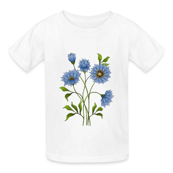Éclat Floral Bleu sur T-shirts Russell Enfant
