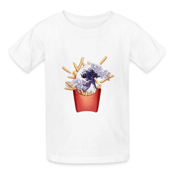 La Grande Vague de Kanagawa et Frites sur T-shirts Russell Enfant