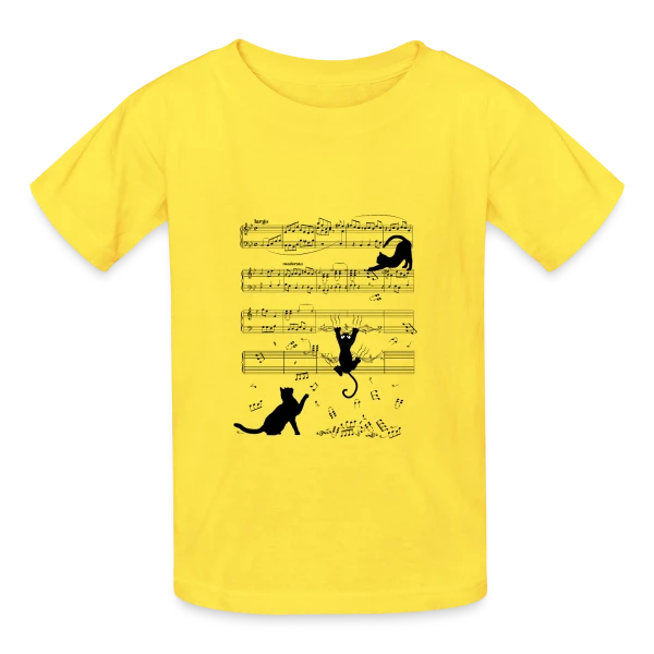 Chats Musiciens Partitions sur T-shirts Russell Enfant
