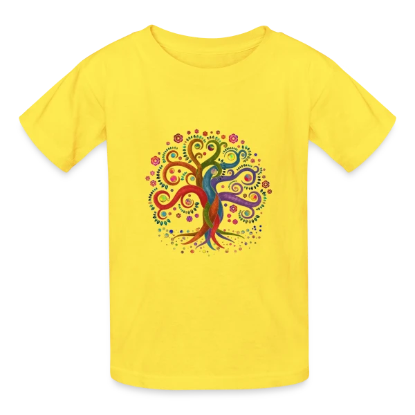Arbre de Vie Yggdrasil Aquarelle sur T-shirts Russell Enfant