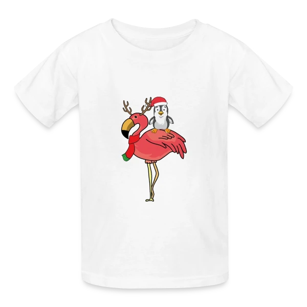 Flamant Rose Noël Renne sur T-shirts Russell Enfant