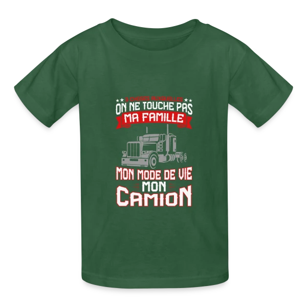 3 Choses Auxquelles on ne Touche Pas : Famille, Vie, Camion - Humour Routier sur T-shirts Russell Enfant
