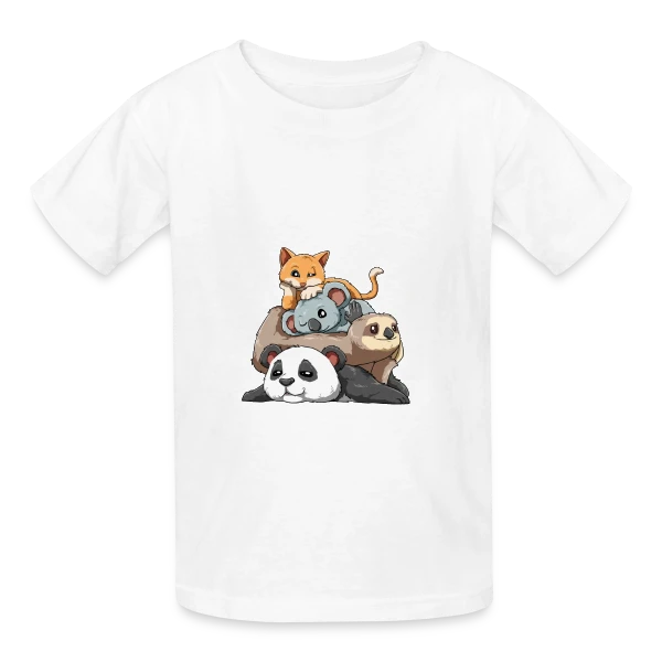 Pile d'Animaux Fainéants sur T-shirts Russell Enfant