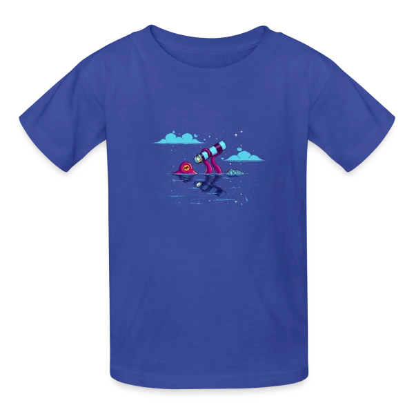 Octocurious : Poulpe Curieux Nocturne sur T-shirts Russell Enfant