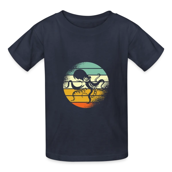 Pieuvre Rétro Océanique sur T-shirts Russell Enfant