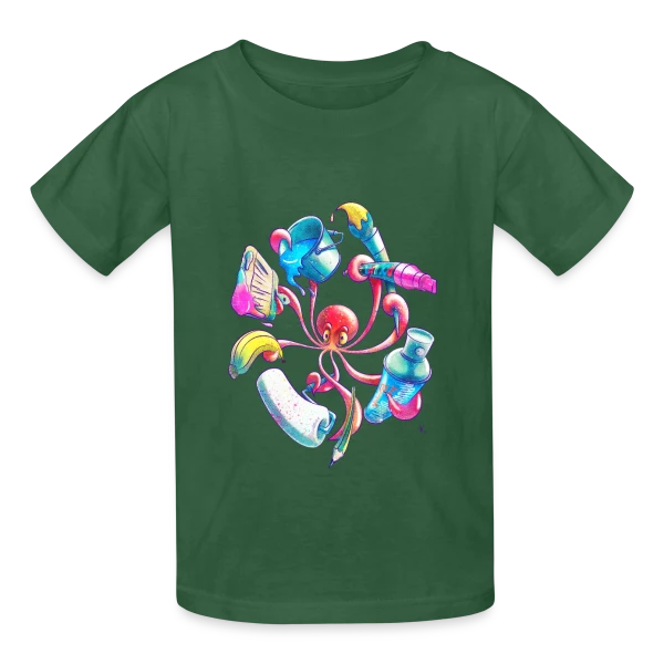 Pulpograffer : Poulpe Artiste Urbain sur T-shirts Russell Enfant