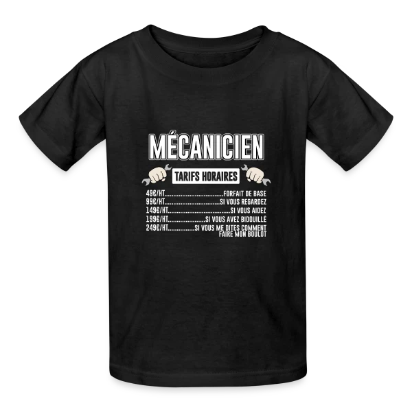 Mécanicien : Mes Tarifs Horaires | T-Shirt Humour Auto sur T-shirts Russell Enfant