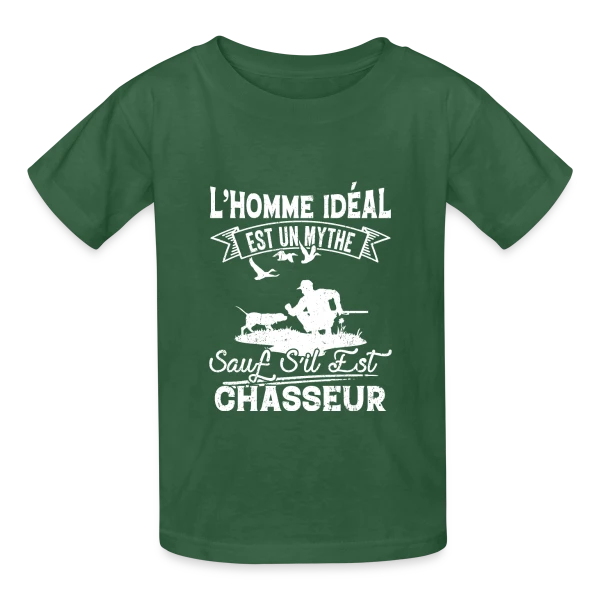L'Homme Idéal est Chasseur : Un Mythe Réel ! sur T-shirts Russell Enfant