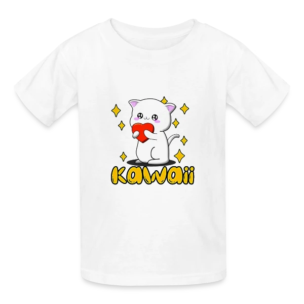 Chat Kawaii Cœur Scintillant sur T-shirts Russell Enfant