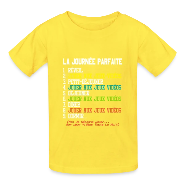'La Journée Parfaite du Gamer' - Humour Geek sur T-shirts Russell Enfant