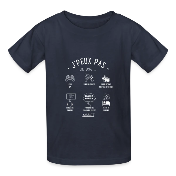 Humour Geek: 'J'peux pas, j'dois gamer' sur T-shirts Russell Enfant