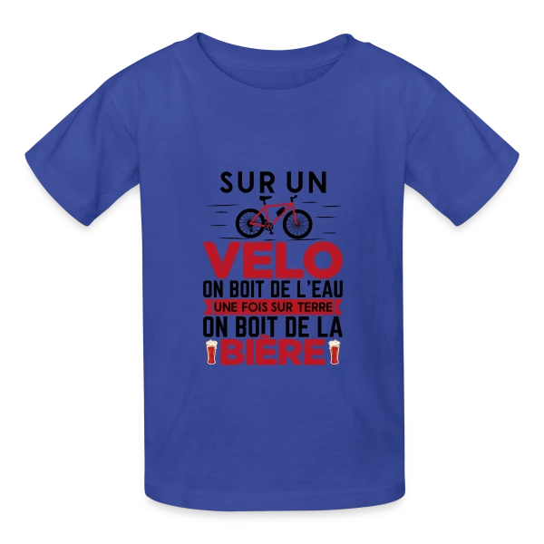 Humour Cycliste : De l'Eau sur le Vélo, de la Bière à Terre sur T-shirts Russell Enfant