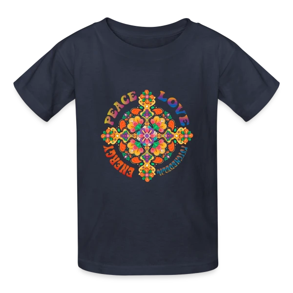 Mandala Psychédélique Peace Love sur T-shirts Russell Enfant