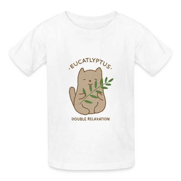 Eucalypchat : Douceur Féline et Eucalyptus sur T-shirts Russell Enfant
