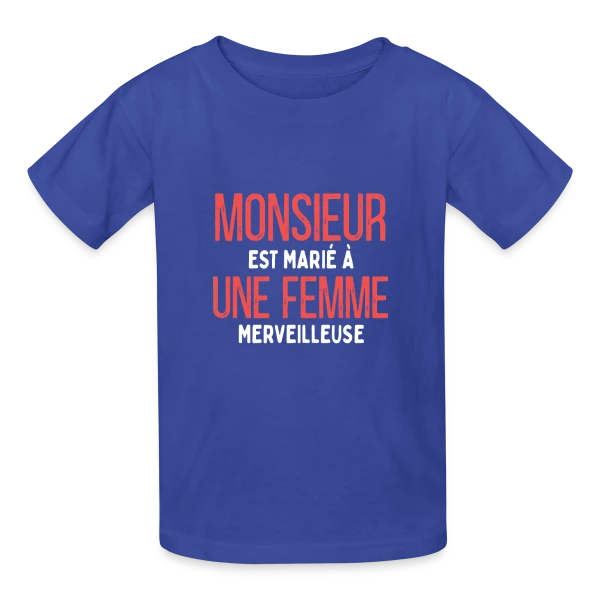 Monsieur est Marié à une Femme Merveilleuse - Humour Mariage sur T-shirts Russell Enfant