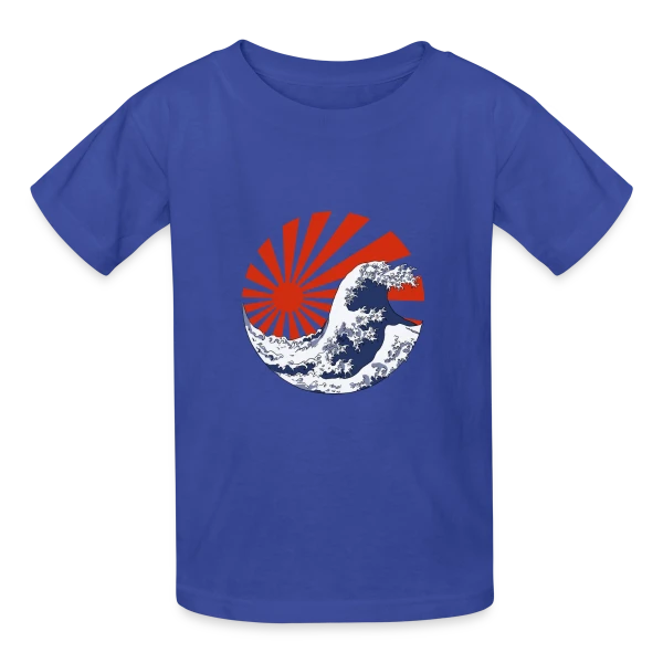 La Grande Vague de Kanagawa & Soleil Levant Yin-Yang sur T-shirts Russell Enfant
