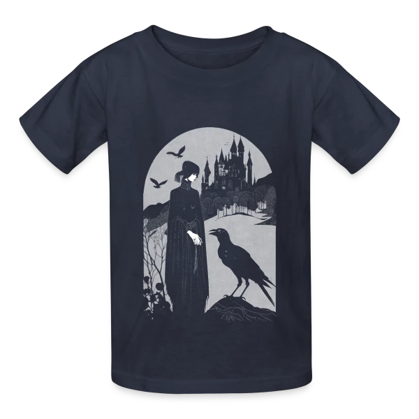Corbeau et Château Gothique Mystérieux sur T-shirts Russell Enfant